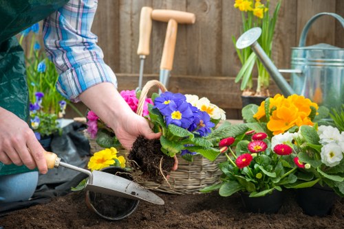 Person using screen reader on a tablet in a garden setting
